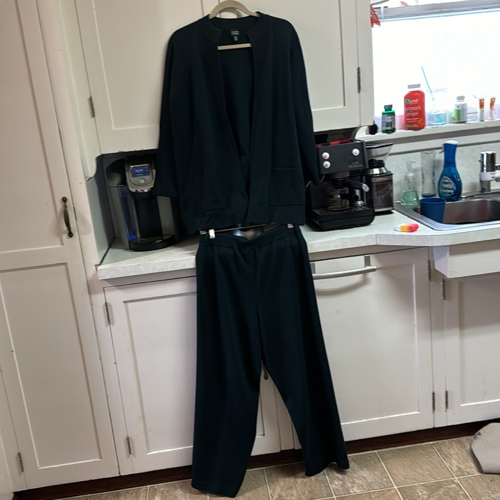 Eileen Fisher Black 100% Wool Pants Suit Pants (L) And Jacket (M)